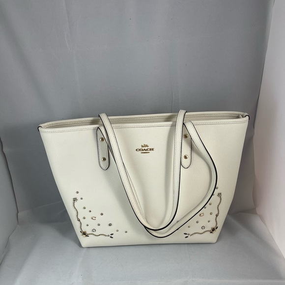 Coach City Zip TopChalk crossgrain Leather Tote - Picture 7 of 9
